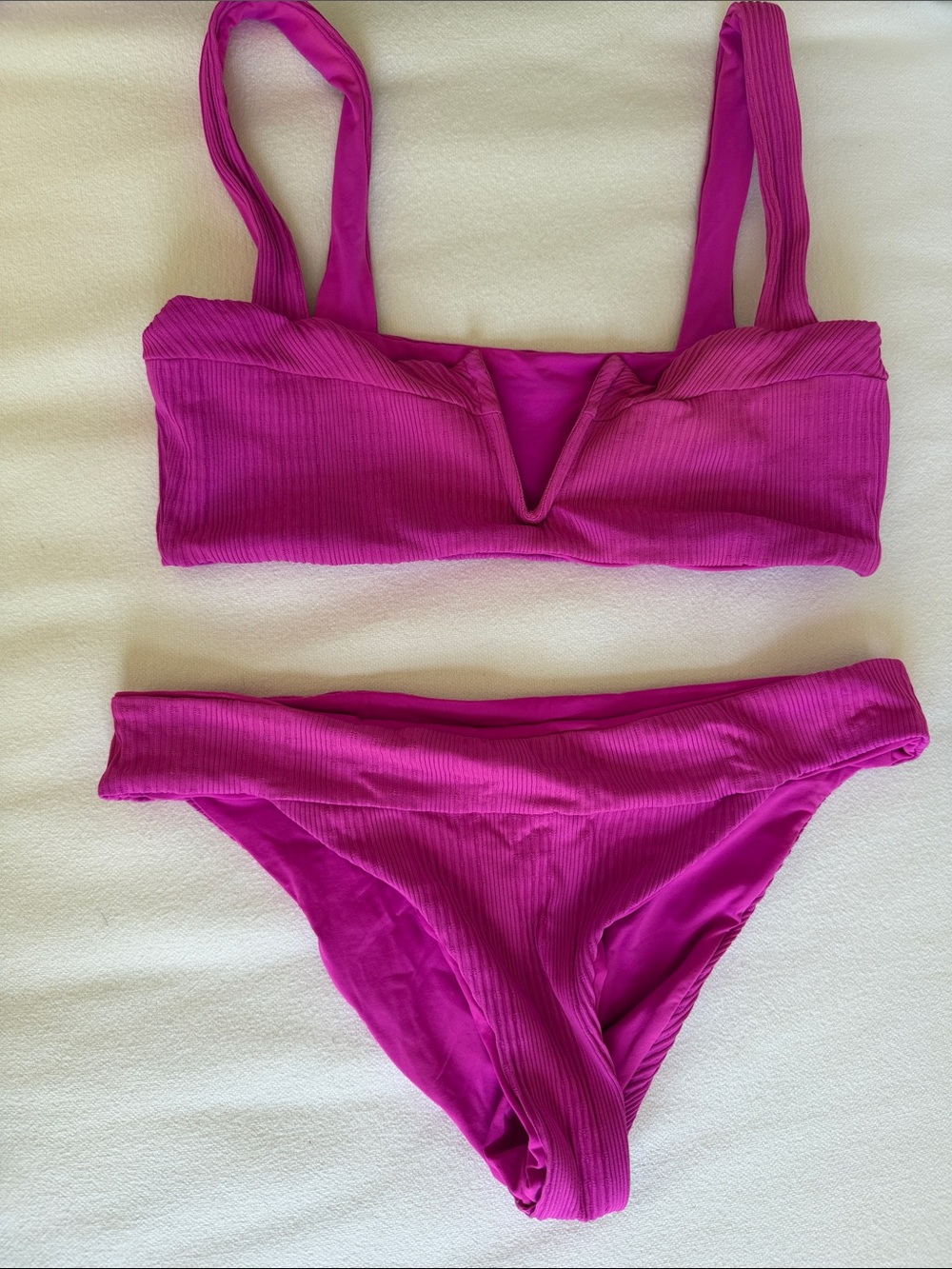 L Space Ribbed Magenta Bikini Set - V-Notch Top